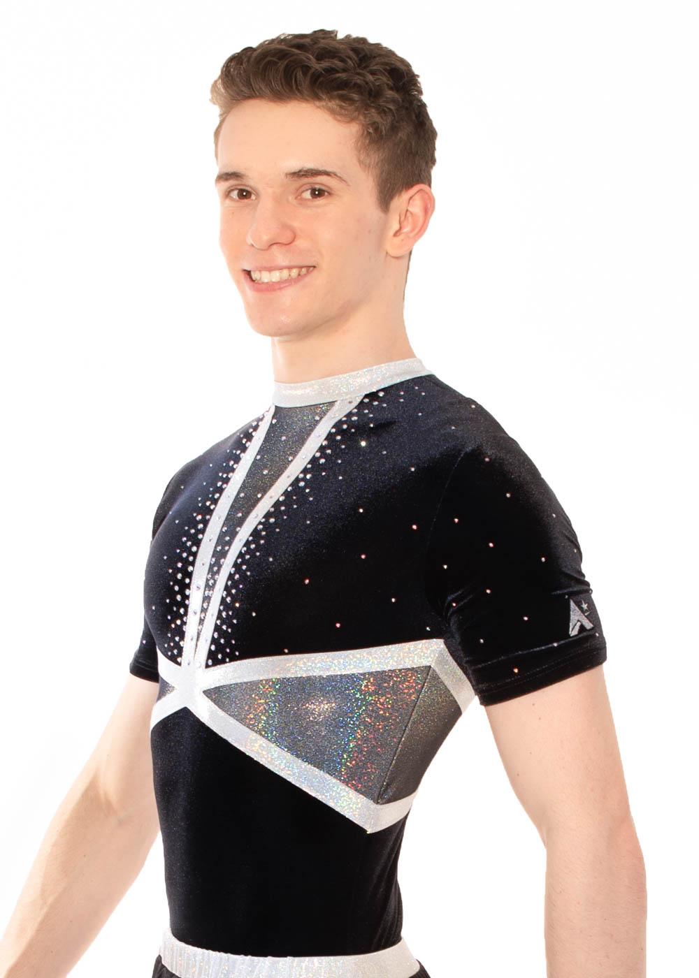 Short sleeved leotard with Silver detail and diamante