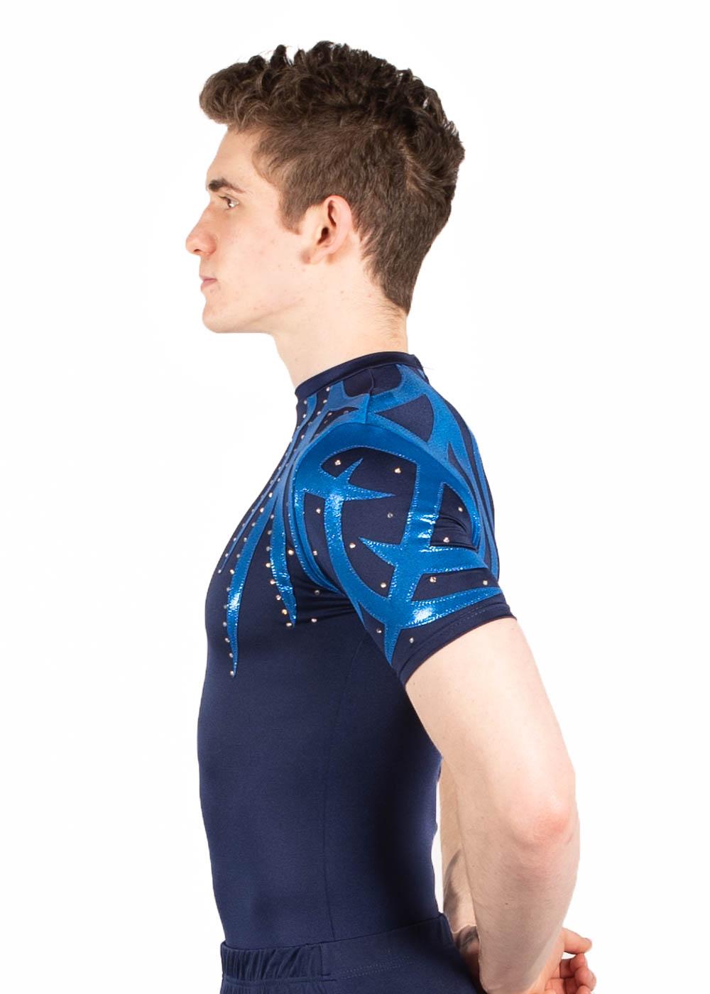 Short sleeved leotard with Sapphire Shimmer details and diamante