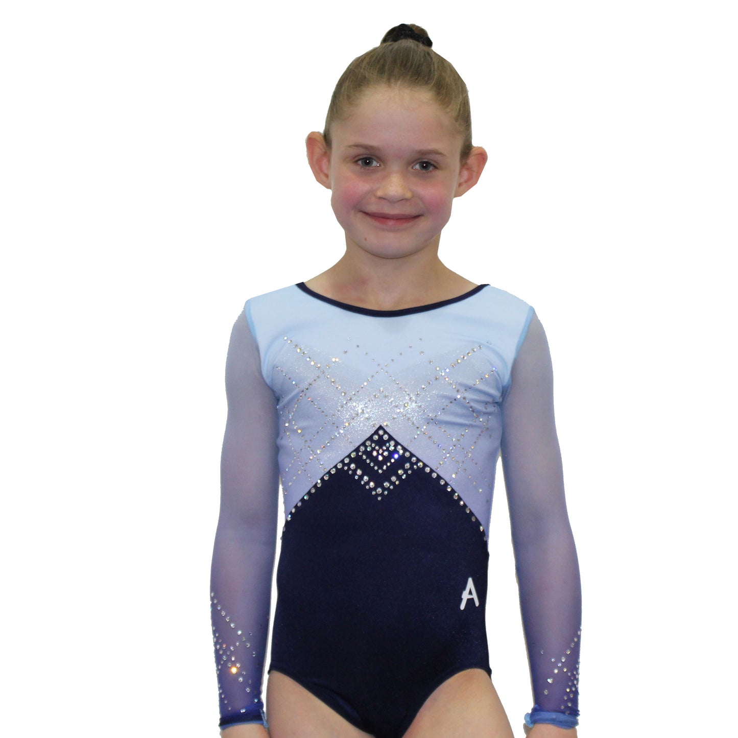 Kira - Navy leotard with Mesh sleeves