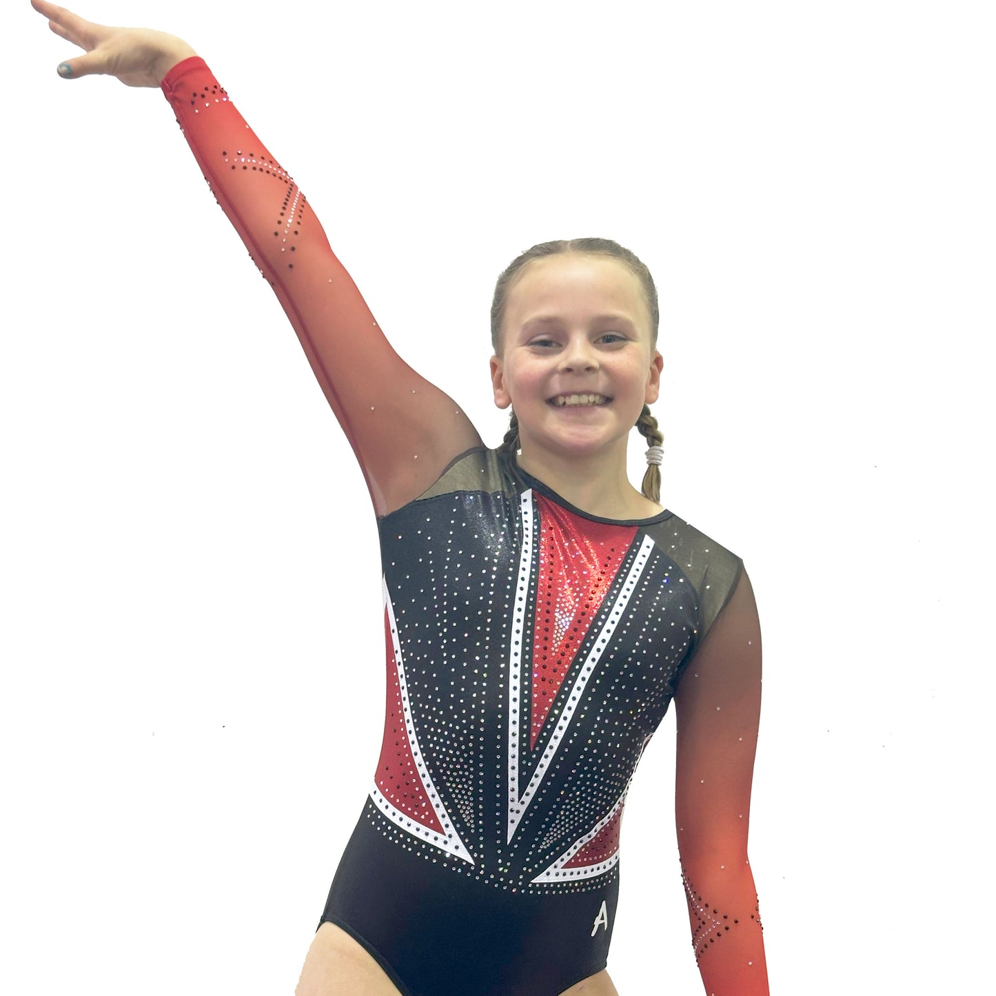 LOUISA - Black and Red leotard with Mesh sleeves
