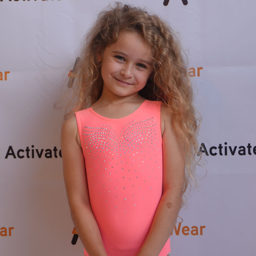 LULA - Salmon Matt Leotard with Diamante