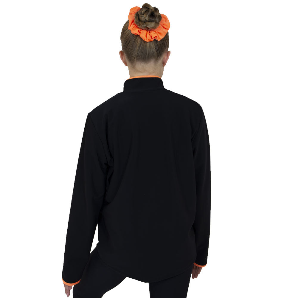 TS6HM01-M55 - Girls Half Zip Black Tracksuit Jacket with Orange collar and piping