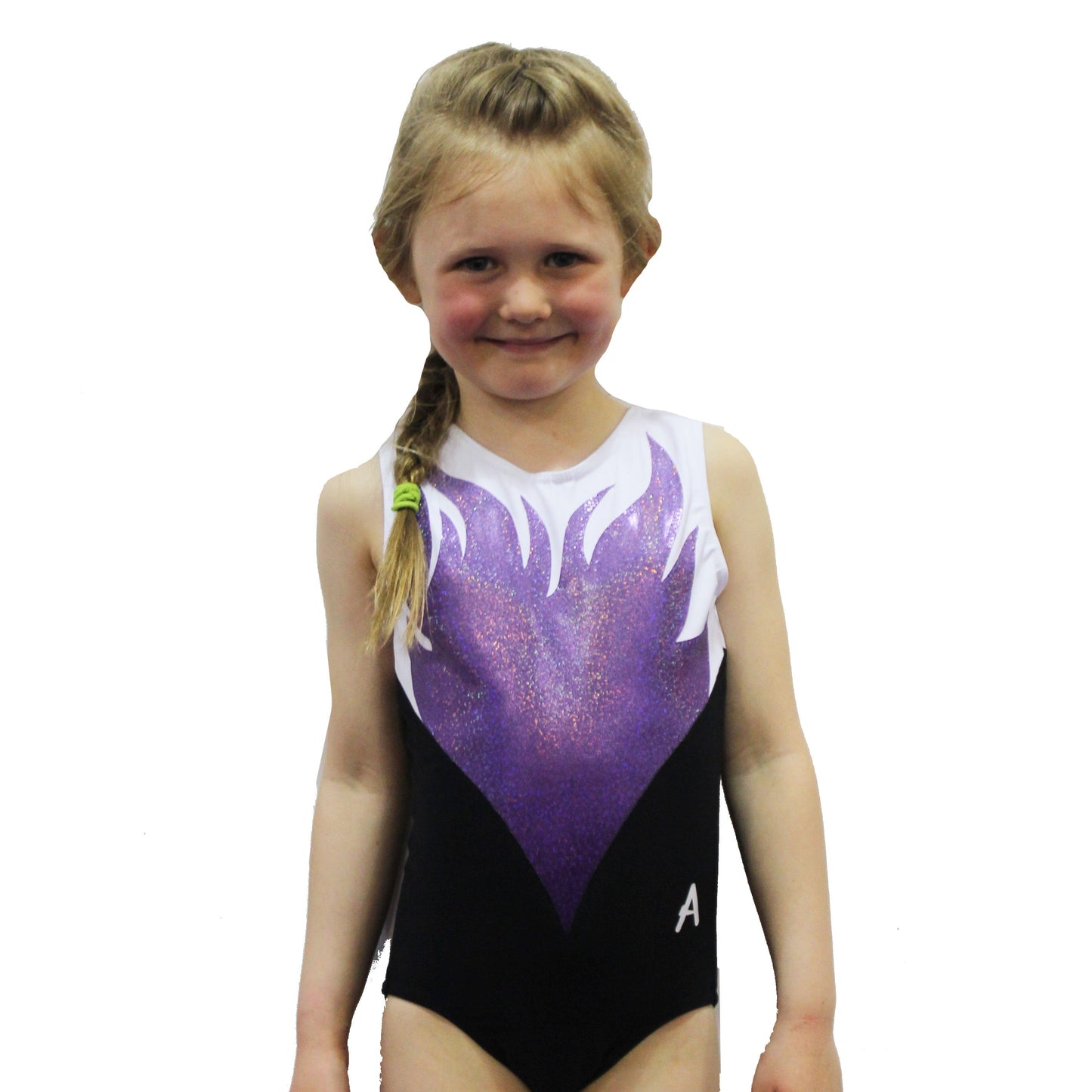 Erika - Girls black and white leotard with ombre shimmer detail