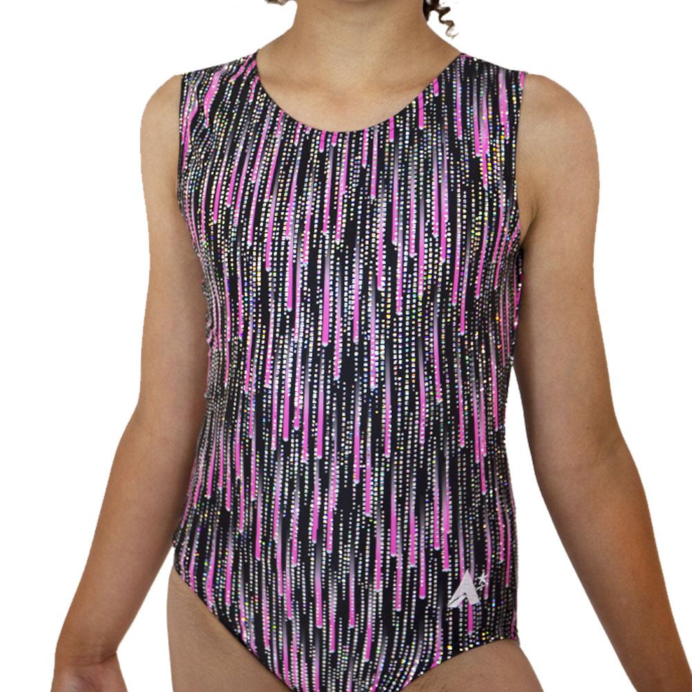 RAINDANCE - Black based leotard with cascading pink sparkles