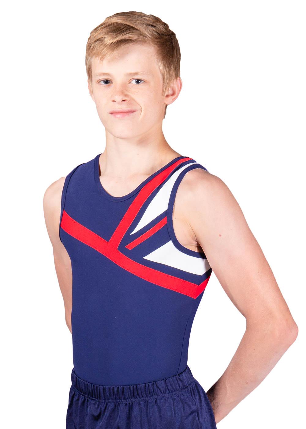 Sleeveless Leotard in Navy, Red and White Matt