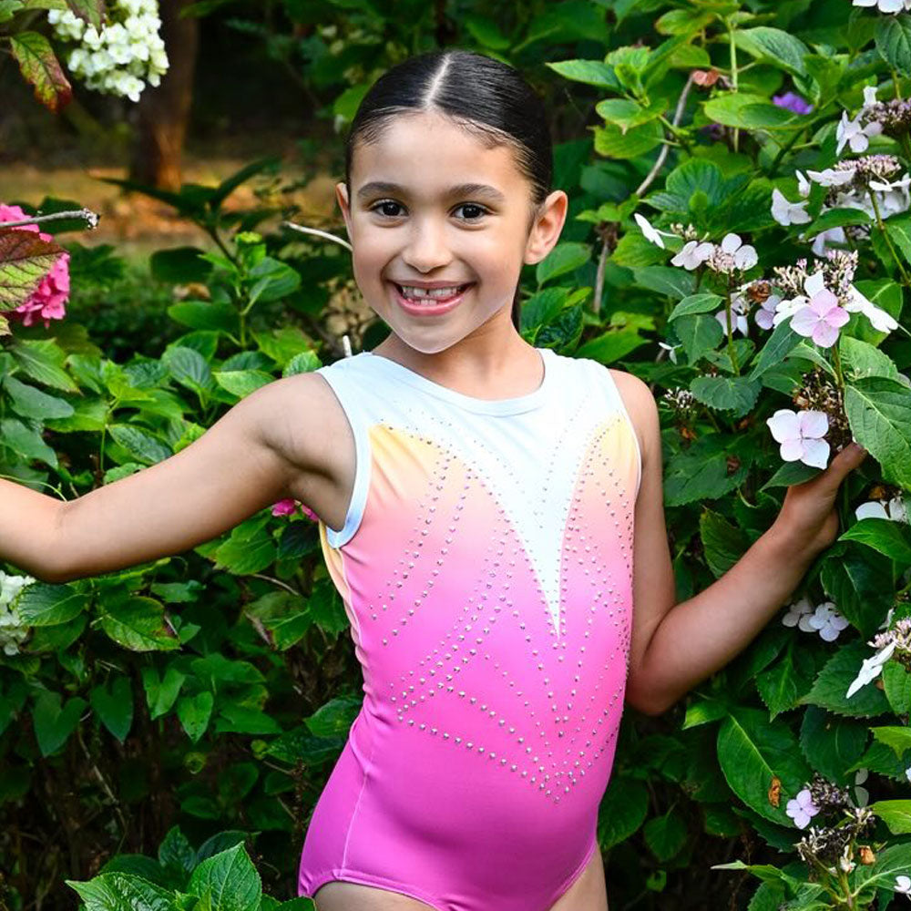 Hallie - Sleeveless Pink to Yellow Ombre leotard
