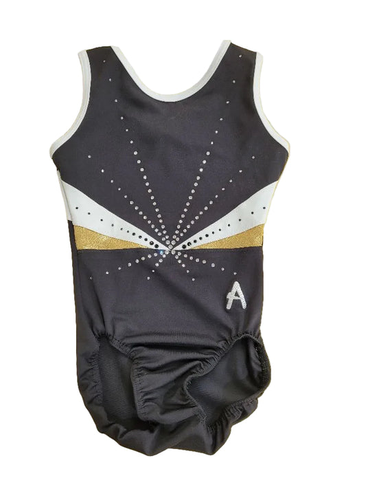 SKC Gymnastics - Girls Black, White and Gold sleeveless leotard