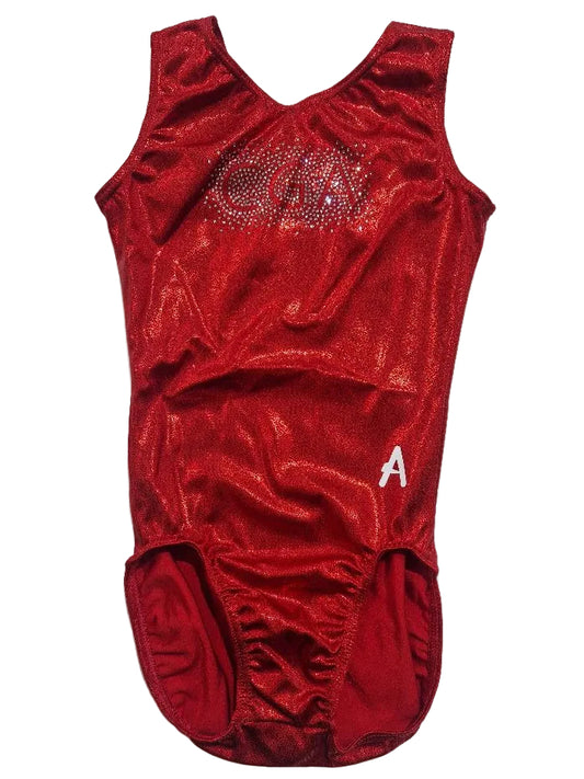 CORSHAM GA - Girls sleeveless leotard in Ruby Shimmer with CGA diamante