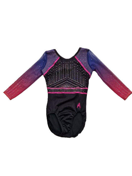 DIAMONDS ACRO - Girls L/S Black and Ombre leotard with diamante