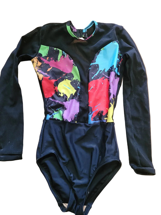 Novo Dance - Girls long sleeved Black Splash leotard