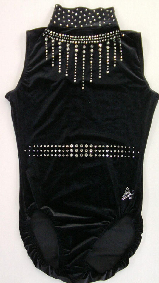 Aspire Trampoline Academy Girls high neck Black velour leotard with diamante