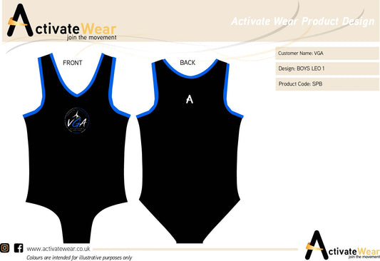 VGA - Boys Black leotard with Blue trim and VGA print