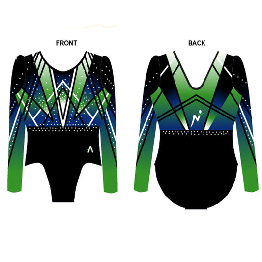 NORTHERN IRELAND - Long Sleeved leotard with Black linear details