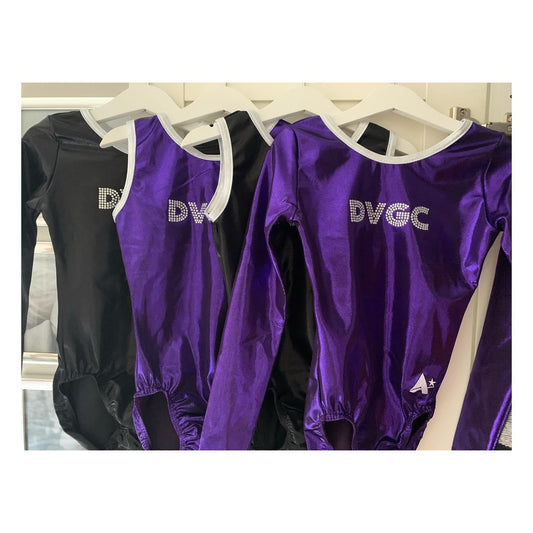 DERWENT VALLEY Girls Long Sleeved Leotard in Black Shimmer