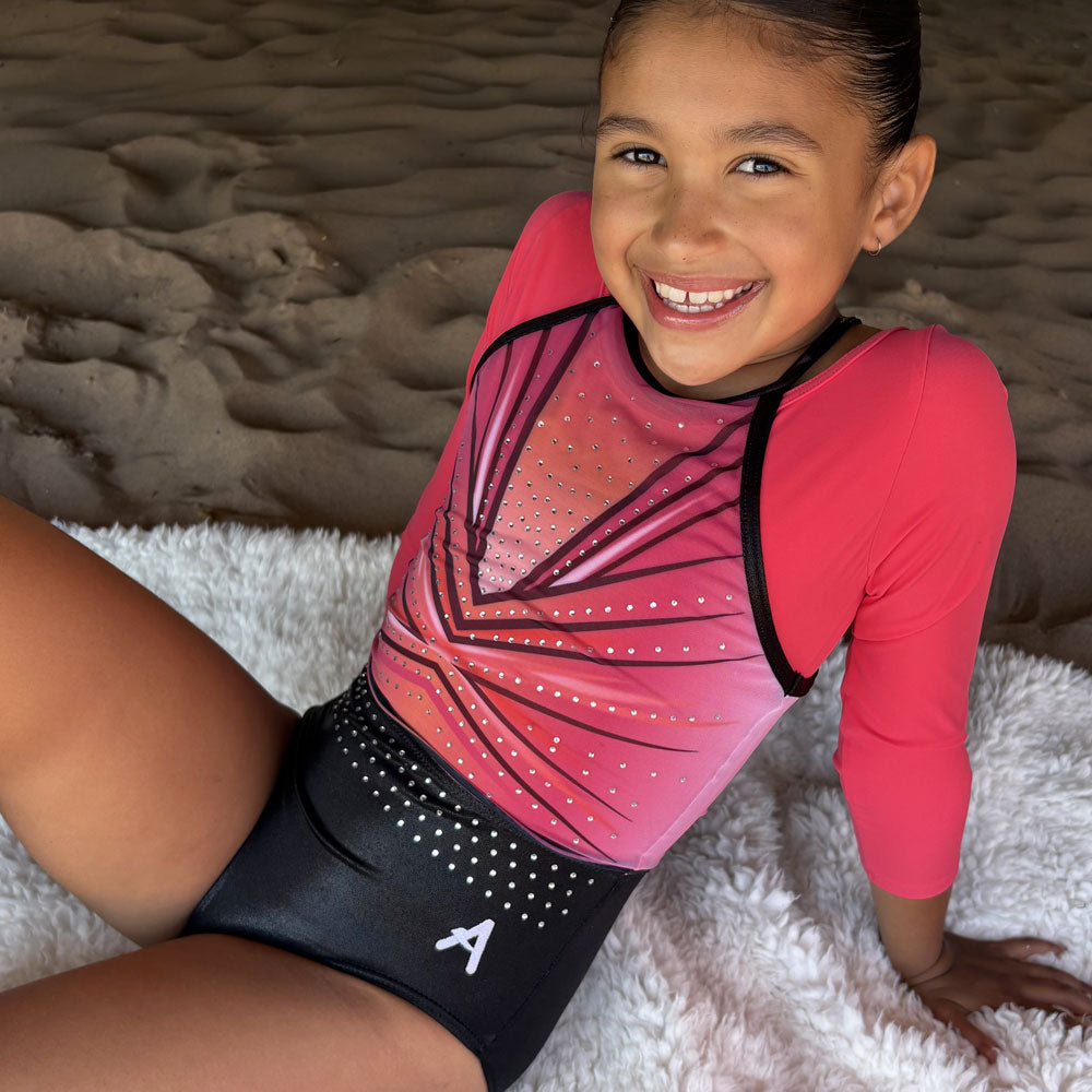 ECLIPSE - Girls Long sleeved Coral and Black leotard