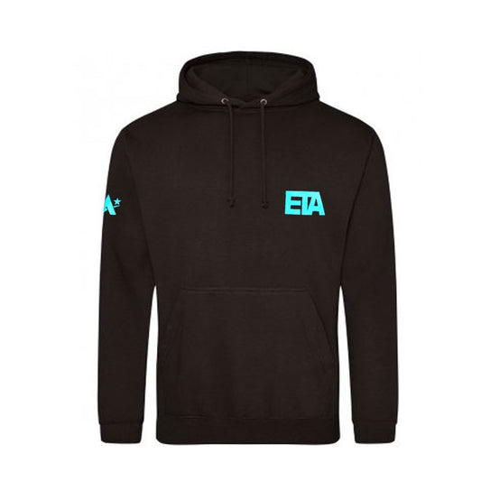 Black Hoody with blue ETA Print and Printed Name front