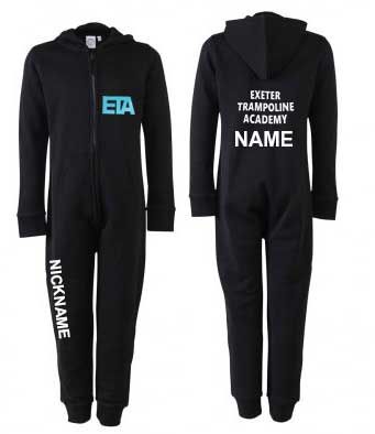 EXETER TRAMPOLINE ACADEMY Black Onesie with ETA prints - Unisex fit