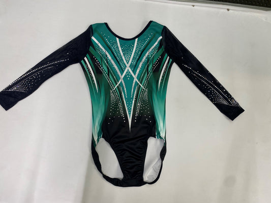 VERDANT - Sleeved Black and Green Competition Leotard