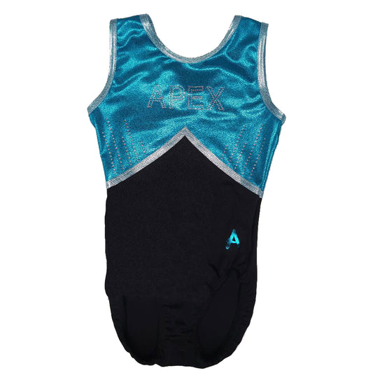 APEX - Girls leotard in Blue and Black with diamante