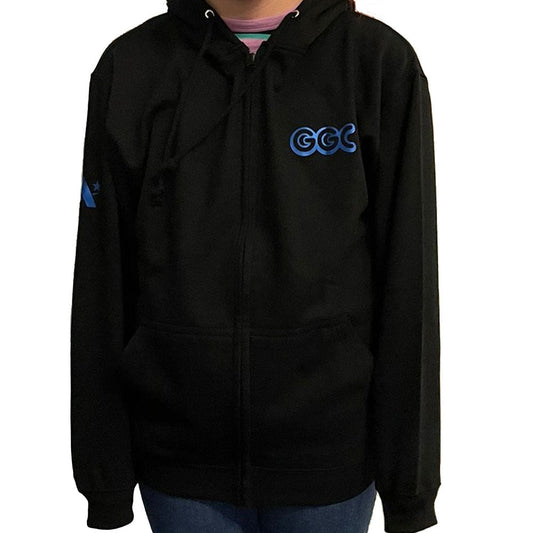 GEMINI - Black Zipped Hoody with Club Print