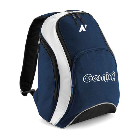 GEMINI - Navy backpack with White detail and club print - can be personalised!