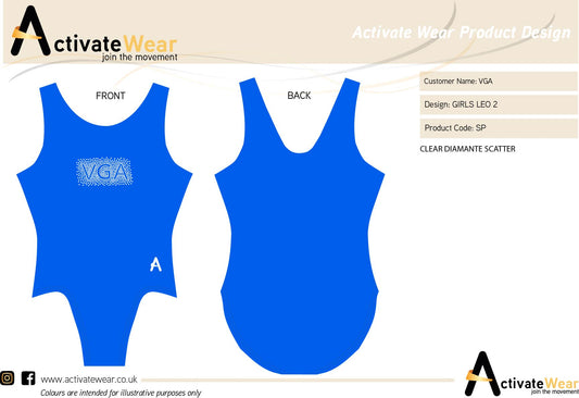 VGA - Girls Sapphire leotard with VGA diamante