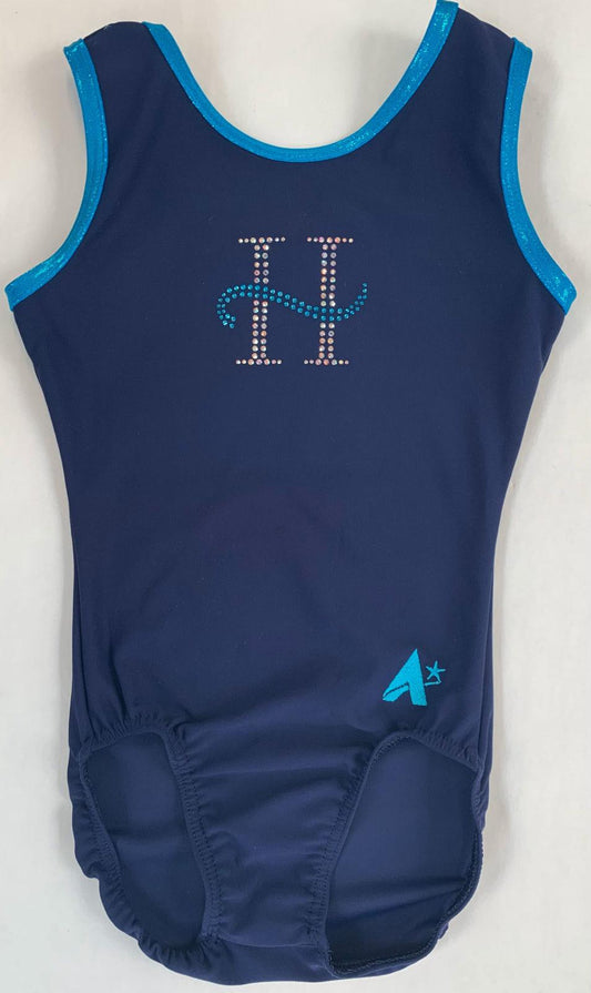 HILLINGDON - Girls sleeveless Navy leotard with beautiful diamante H