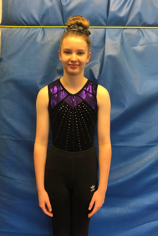 ICONIC GA - Girls Black Velour Leotard with Diamante 