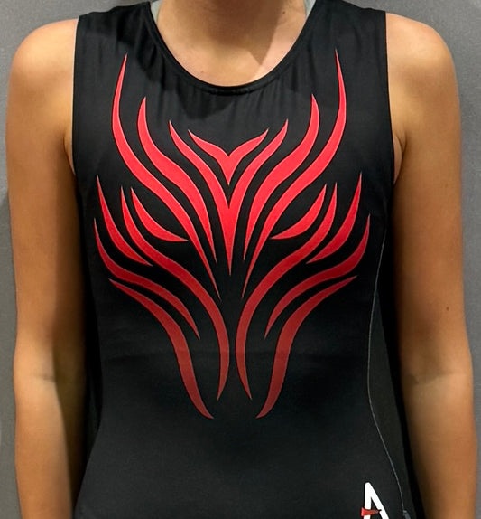 AIR-EXTREME: Girls Printed Leotard in Black and Red
