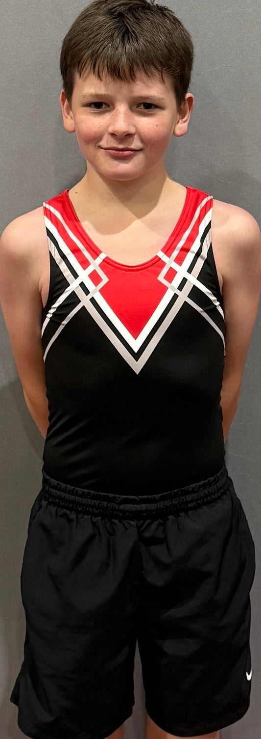 AIR-EXTREME - Boys Printed Leotard in Black, White & Red with boxer bottom
