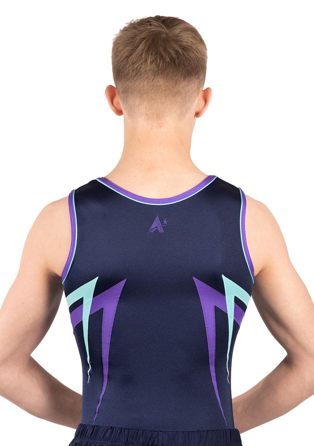 Navy leotard with Purple and Aqua details