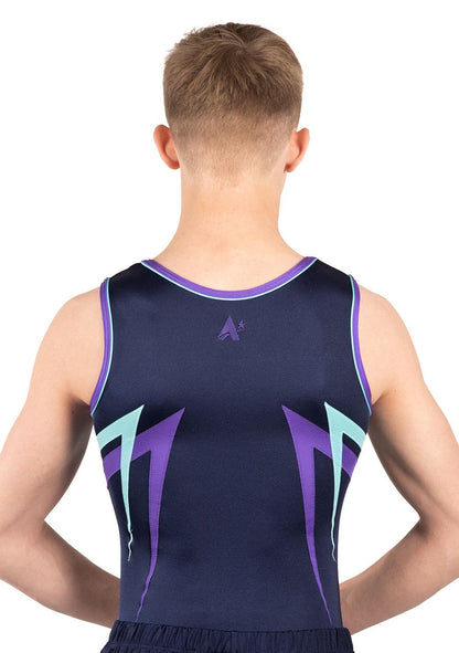 Navy leotard with Purple and Aqua details