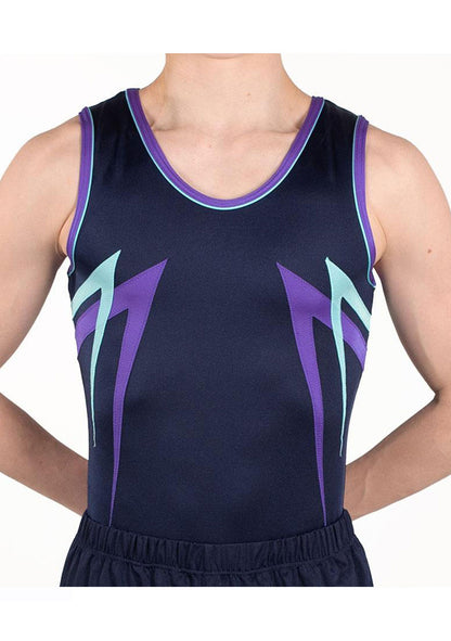 Navy leotard with Purple and Aqua details
