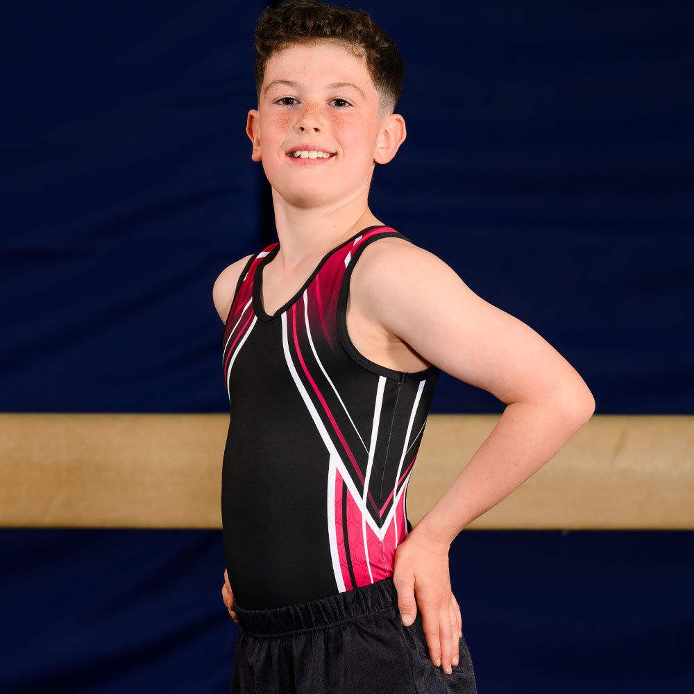 JACOB BURGUNDY - Boys Black and Burgundy Leotard