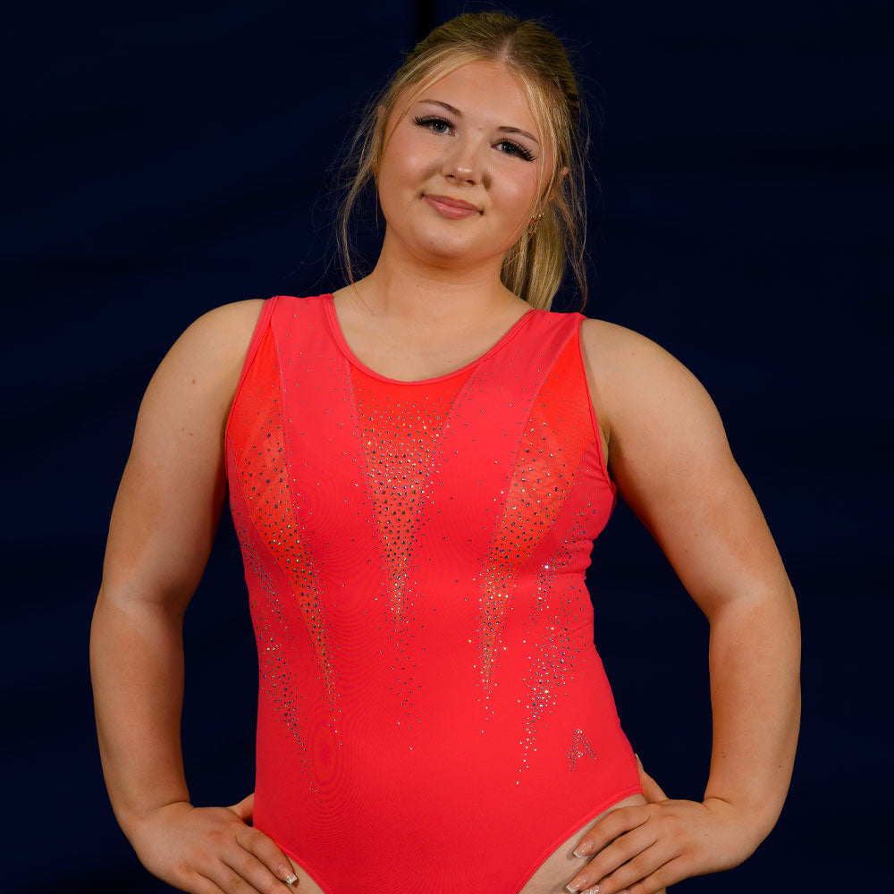 LUMA - Coral Lycra leotard with Diamante