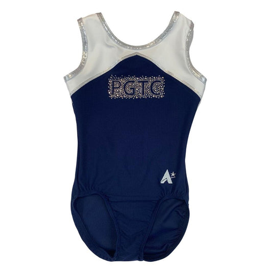 PGTC Poole Gymnastics - Girls Navy and White leotard with PGTC diamante scatter