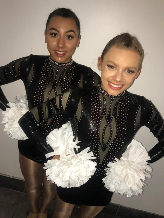 PANACHE CHEER - Panache Black Shimmer and Powernet leotard with diamante