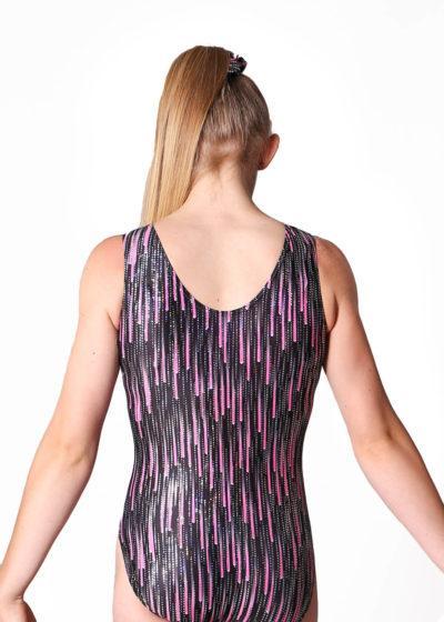 RAINDANCE - Black based leotard with cascading pink sparkles
