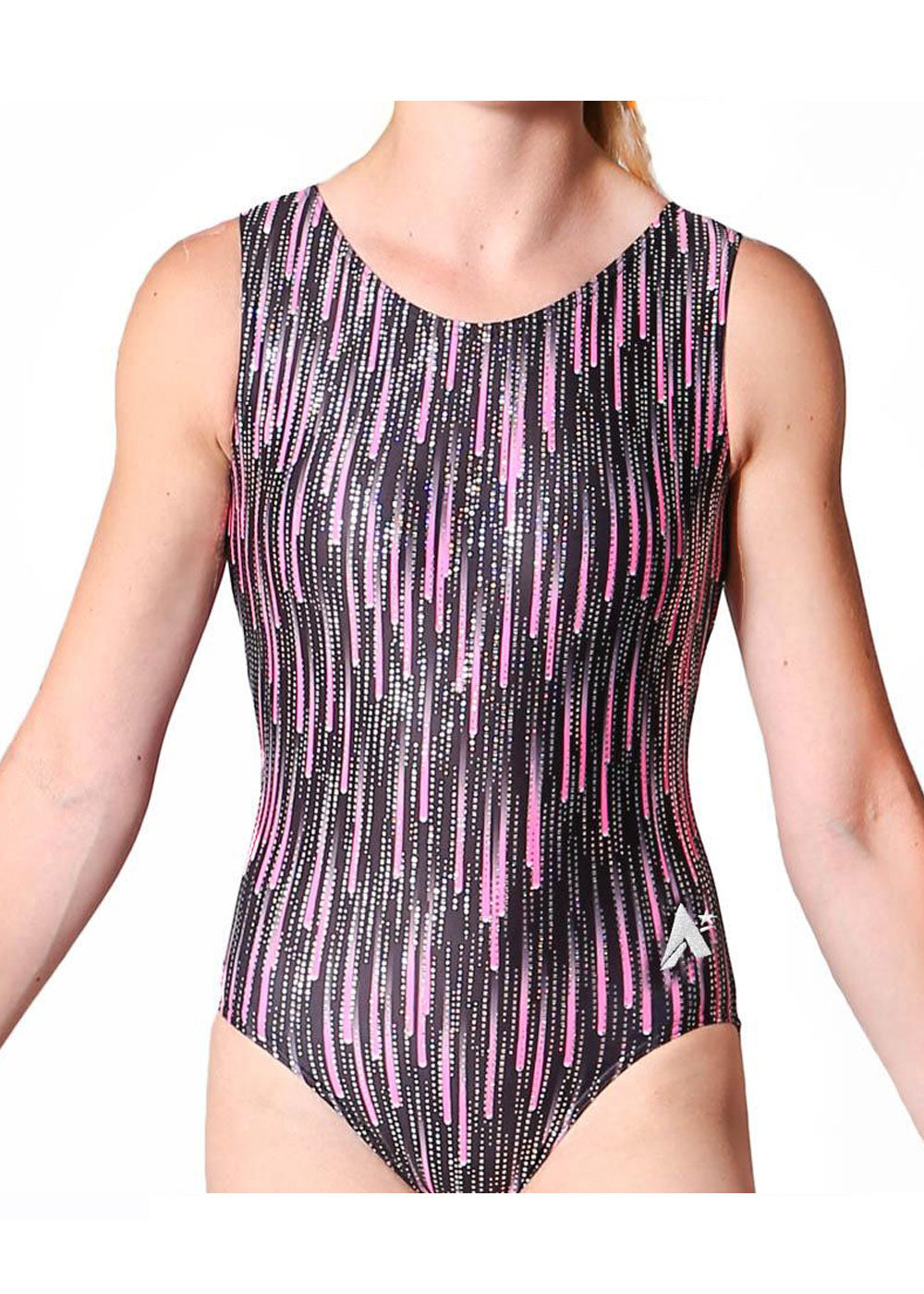 RAINDANCE - Black based leotard with cascading pink sparkles