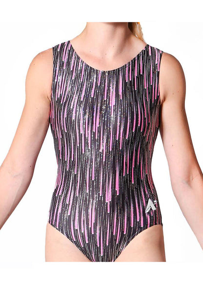 RAINDANCE - Black based leotard with cascading pink sparkles