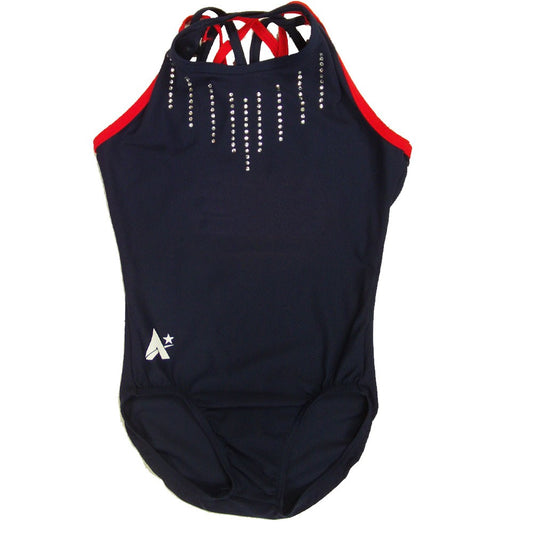 RECOIL - Fancy strappy back leotard in Navy and Red