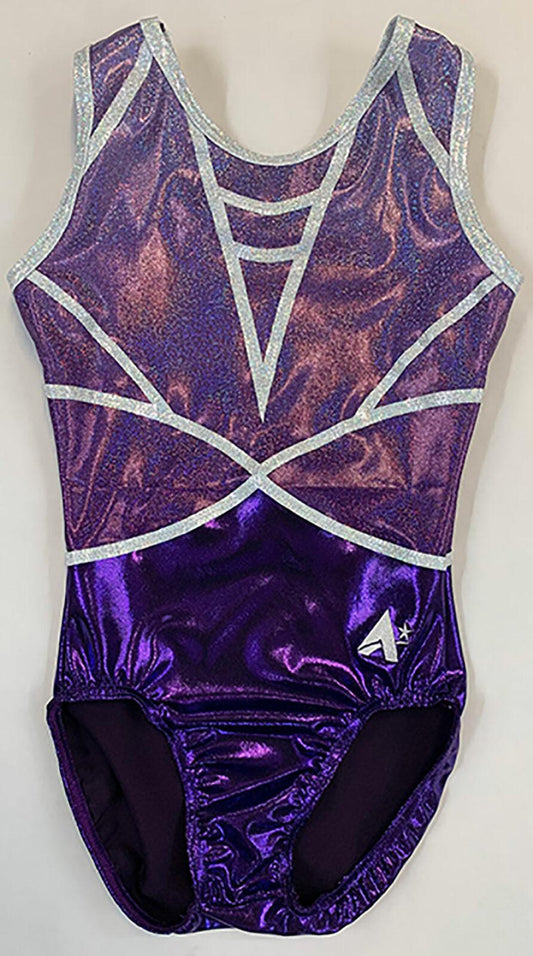 SALTO - Floor &amp; Vault Leotard in Purple Ombre and Plum Shimmer with Silver Holo Shimmer details