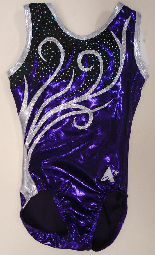 SALTO - Training Leotard in Plum and Silver Shimmer with Black Lycra Gem