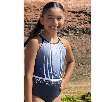 CELESTE - Sleeveless Blue and White leotard