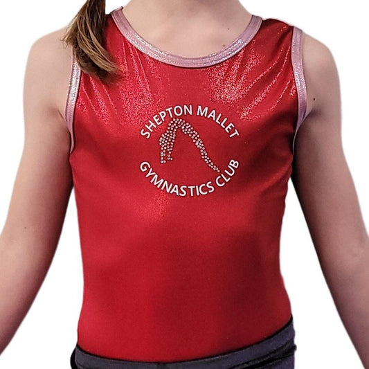 SHEPTON MALLET - Girls Club leotard in Ruby Shimmer with diamante figure