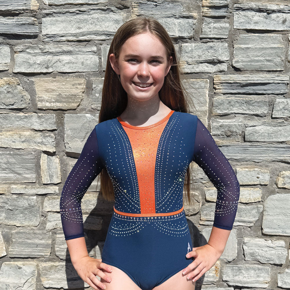 SORELLE - Girls long sleeved Blue and Orange leotard