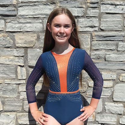 SORELLE - Girls long sleeved Blue and Orange leotard