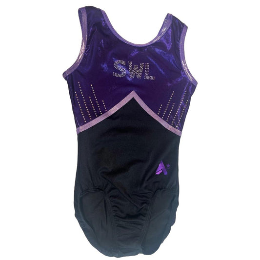 SWL - Girls leotard in Purple and Black with diamante
