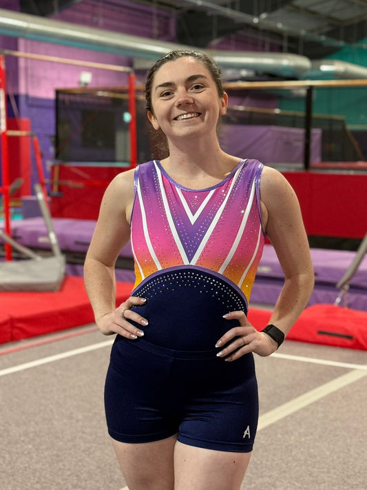 VELORA SUNSET - Girls Navy and Purple leotard
