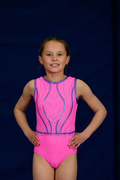 SARIA - Lippy Pink leotard with Amethyst Shimmer